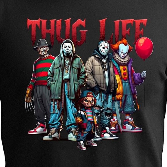 Thug Life Horror Graphic Halloween Scary Movie Crossover Statement T-Shirt 159 - Picture 2 of 5